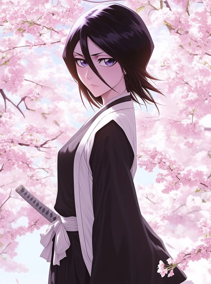 Ảnh Kuchiki Rukia đứng yên với ánh mắt nhẹ