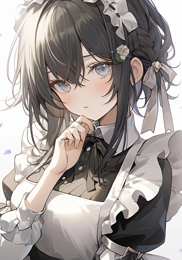 Ảnh anime hầu gái đứng yên trong nền đơn giản