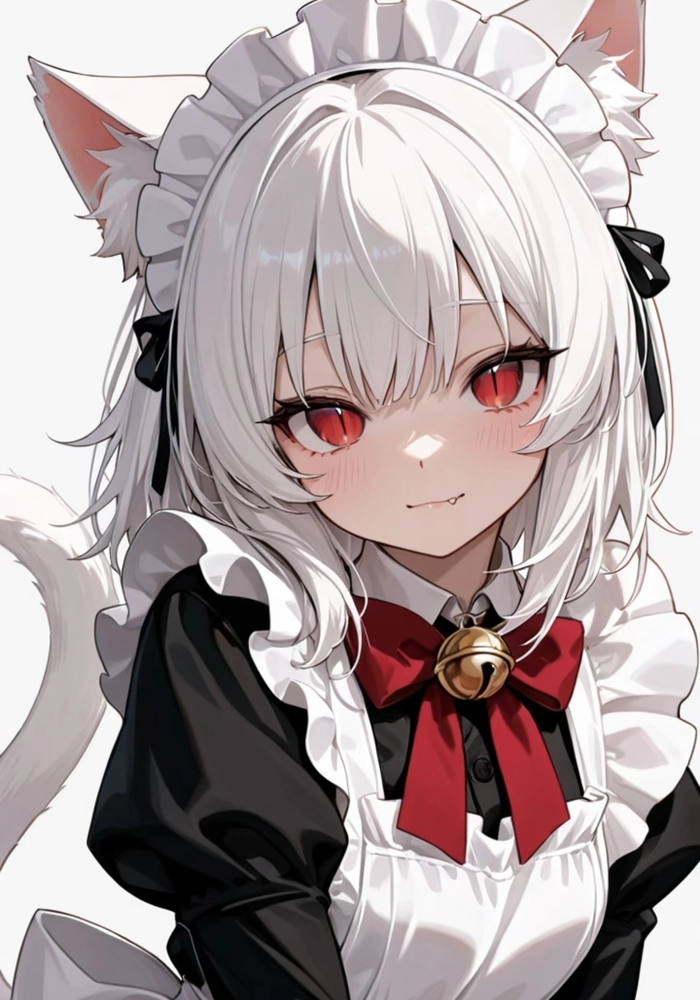 Ảnh anime hầu gái đứng yên với trang phục đơn giản