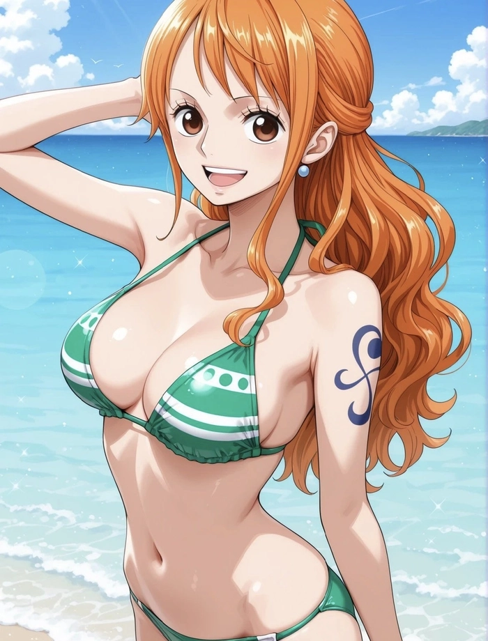 Ảnh gái anime mặc bikini với biểu cảm nhẹ