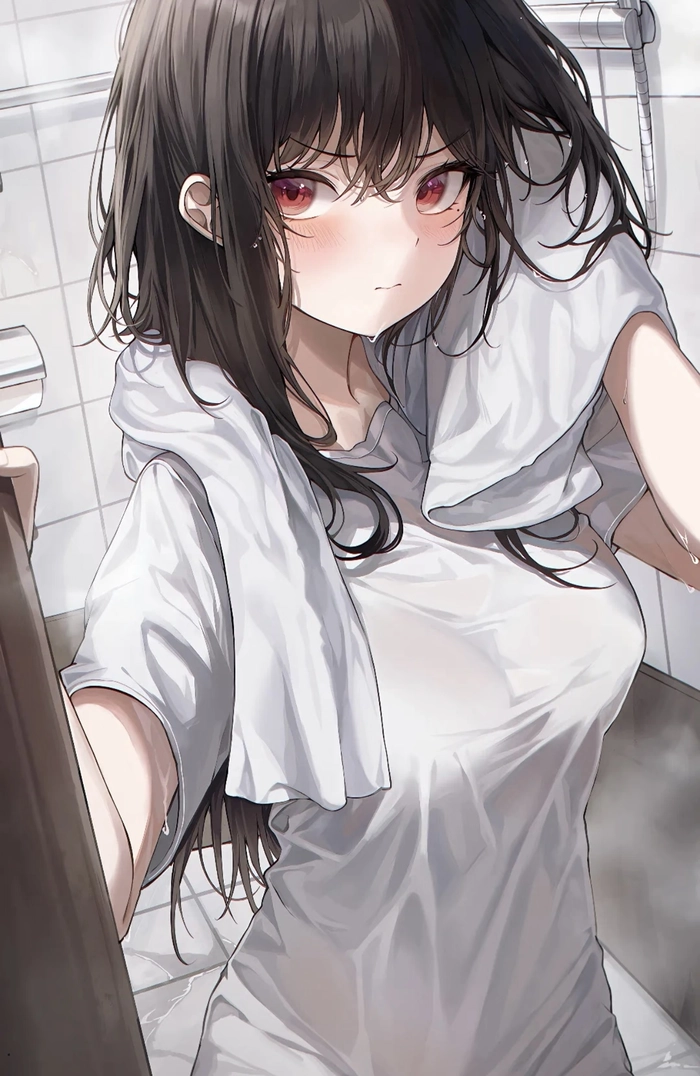 Ảnh gái anime mlem đứng yên trong nền đơn giản