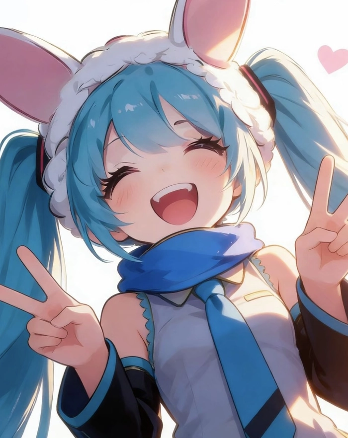 Ảnh thỏ anime với biểu cảm vui vẻ rõ nét