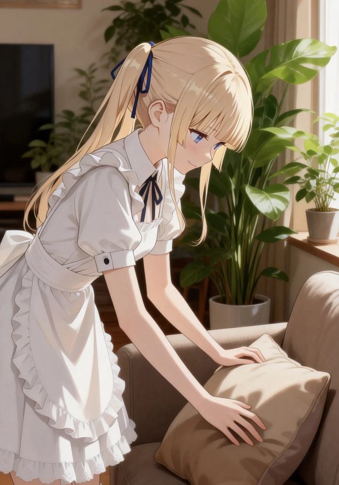 Bức ảnh anime hầu gái đứng trong phòng thoáng