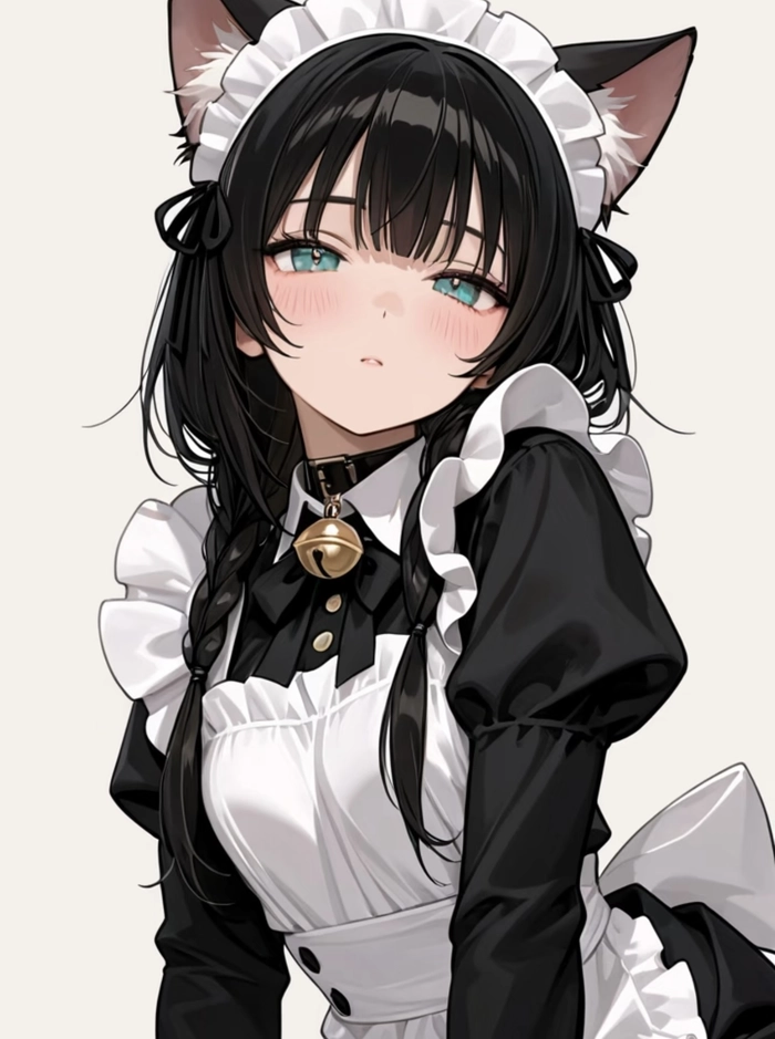 Bức ảnh anime hầu gái với váy đen trắng rõ nét