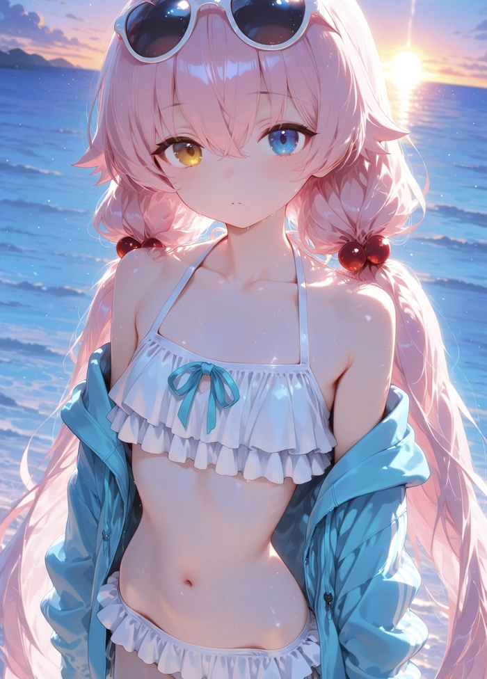 Bức ảnh gái anime mặc bikini nhìn thẳng rõ mặt