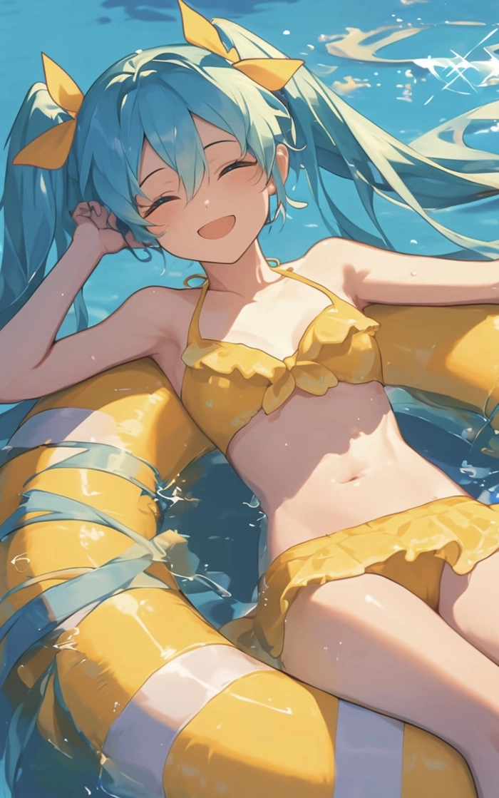 Bức ảnh gái anime mặc bikini với nắng nhẹ