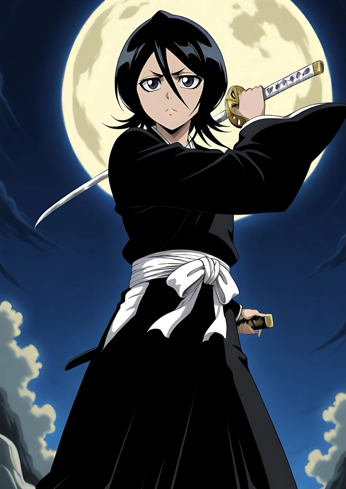Bức hình Kuchiki Rukia đứng ngoài trời ánh sáng nhẹ