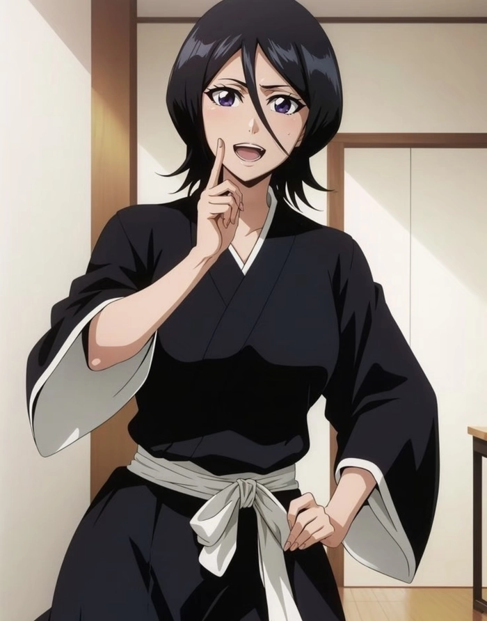 Bức hình Kuchiki Rukia đứng trước nền sáng đơn giản