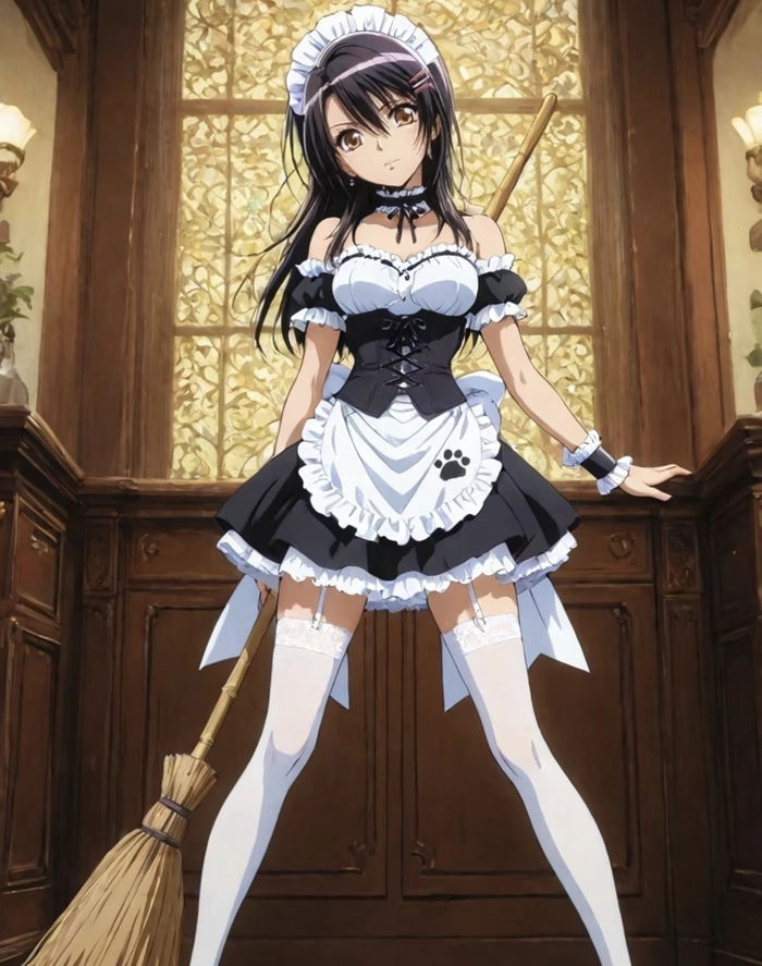 Bức hình anime hầu gái đứng trước nền sáng đơn giản