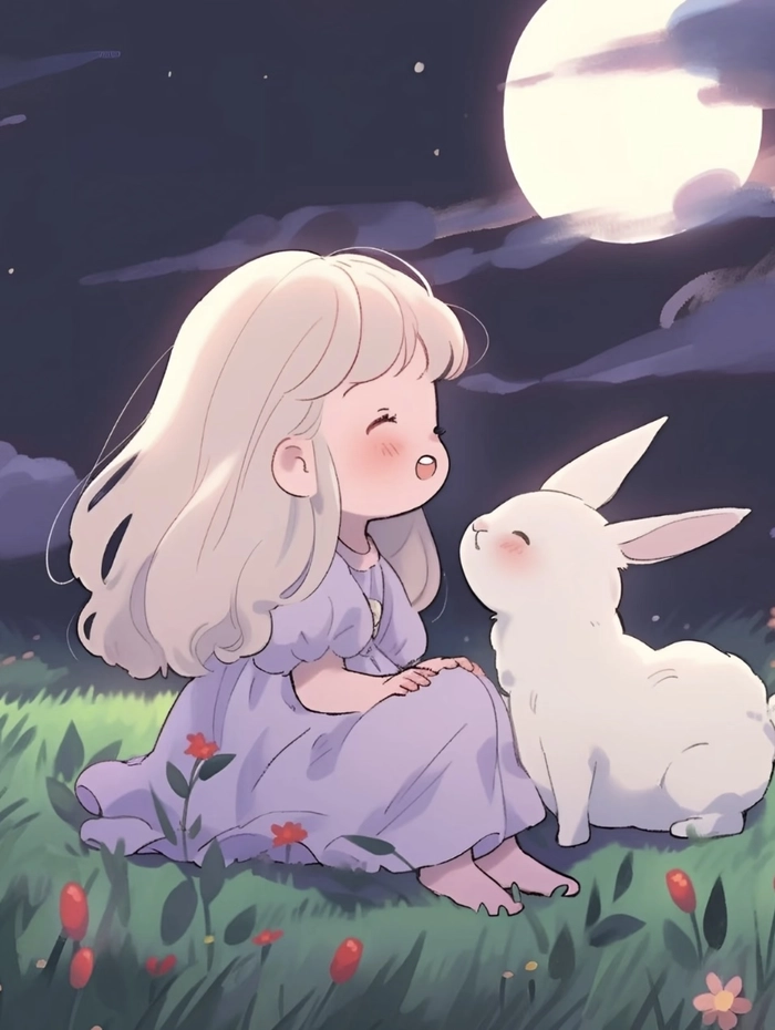 Bức hình thỏ anime tạo dáng tự nhiên ngoài trời