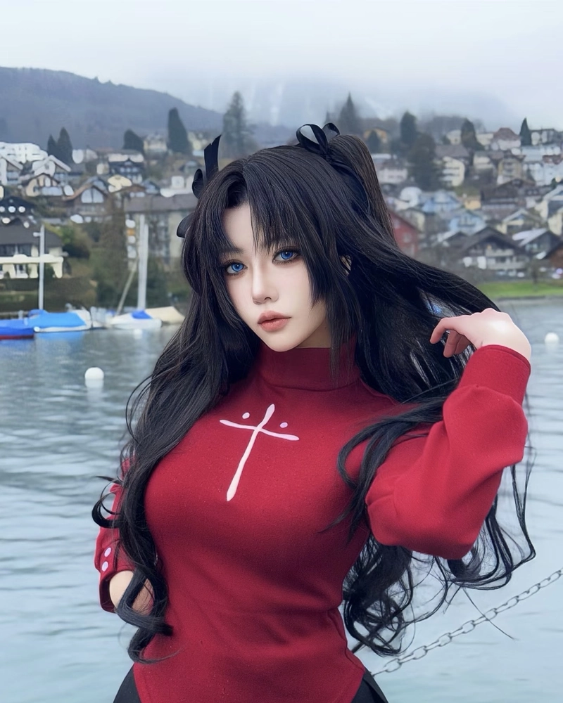 Hình Rin Tohsaka cosplay phong cách cổ điển quyến rũ