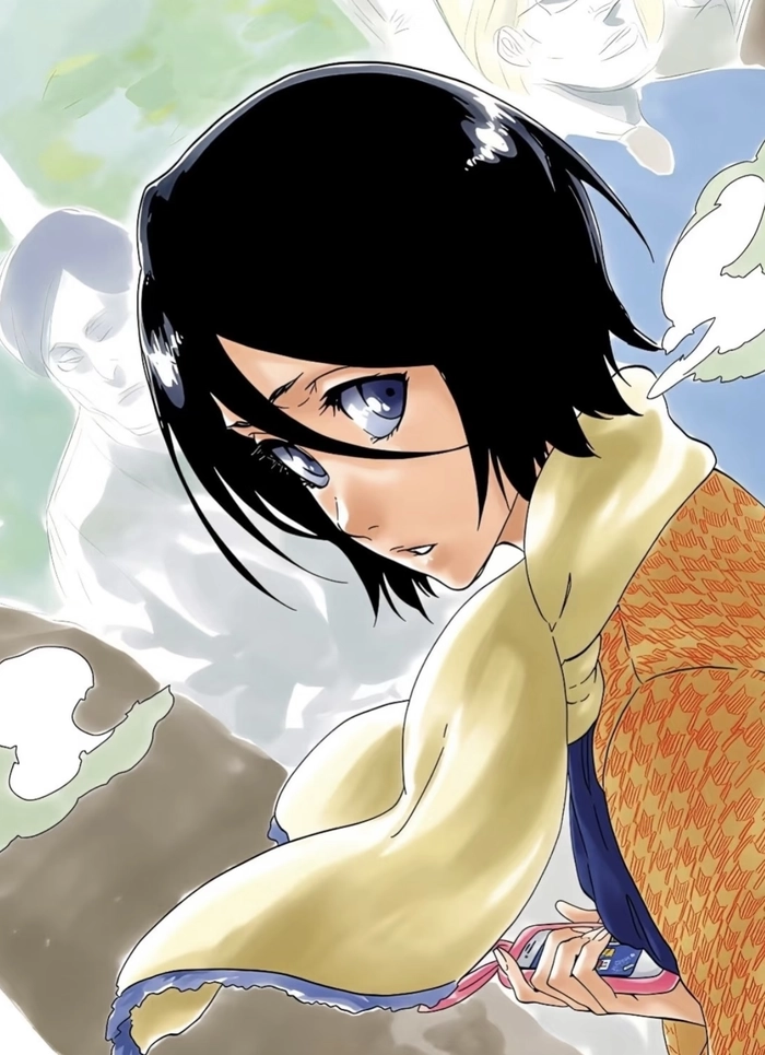 Hình ảnh Kuchiki Rukia đứng giữa nền sáng rõ