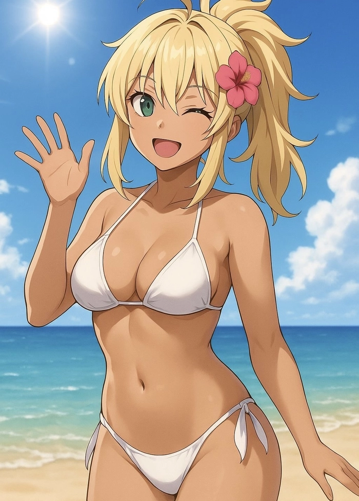 Hình ảnh gái anime mặc bikini tạo dáng đơn giản
