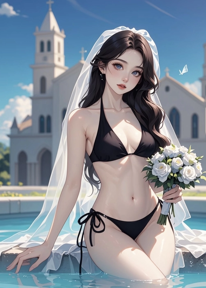 Hình ảnh gái anime mặc bikini tạo dáng tự nhiên