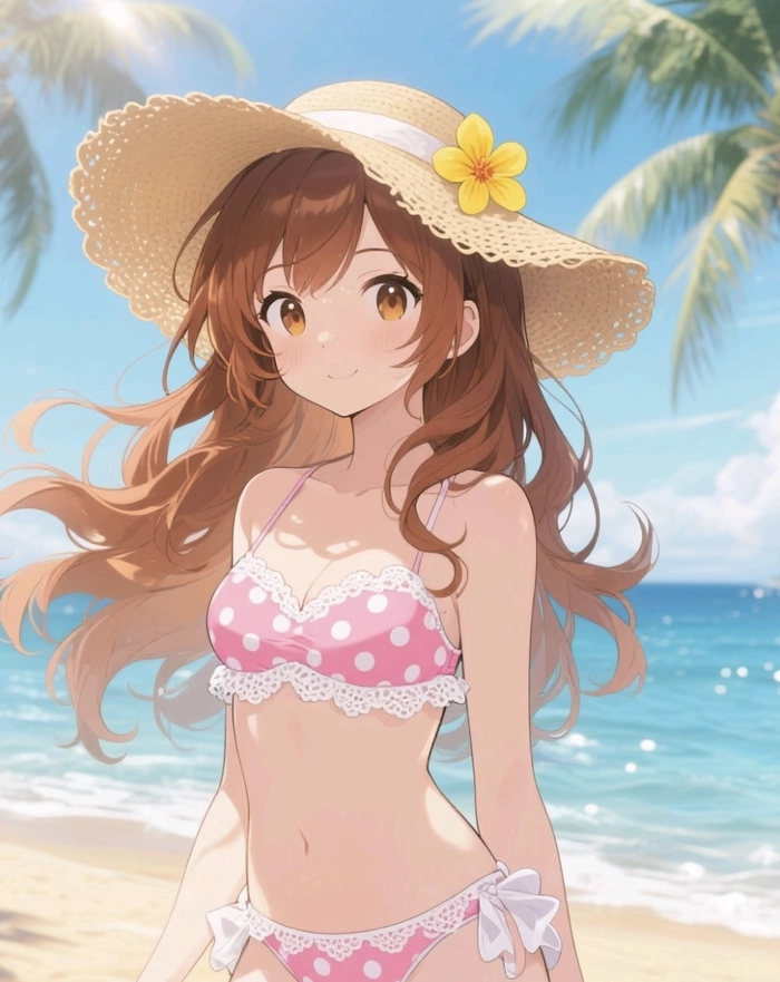 Hình ảnh gái anime mặc bikini với màu sắc tươi