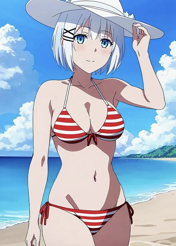 Hình ảnh gái anime mặc bikini với nền trời sáng