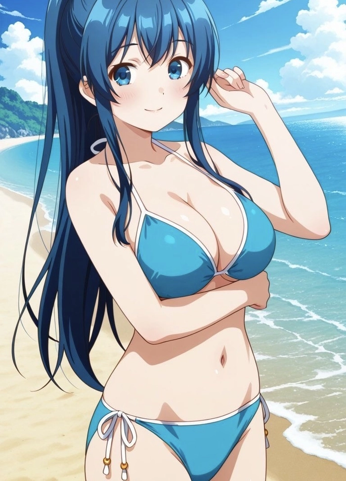 Hình ảnh gái anime mặc bikini với tóc bay nhẹ
