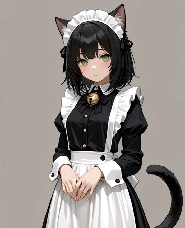 Hình anime hầu gái tạo dáng nhẹ nhàng trước nền sáng