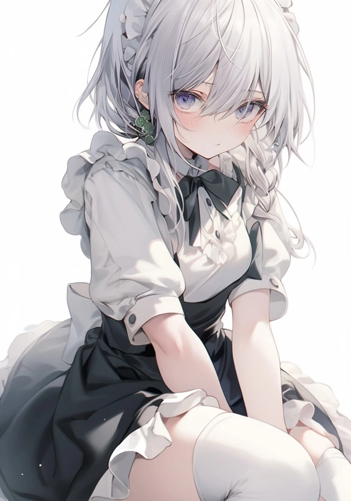 Hình anime hầu gái với nét mặt dễ thương rõ