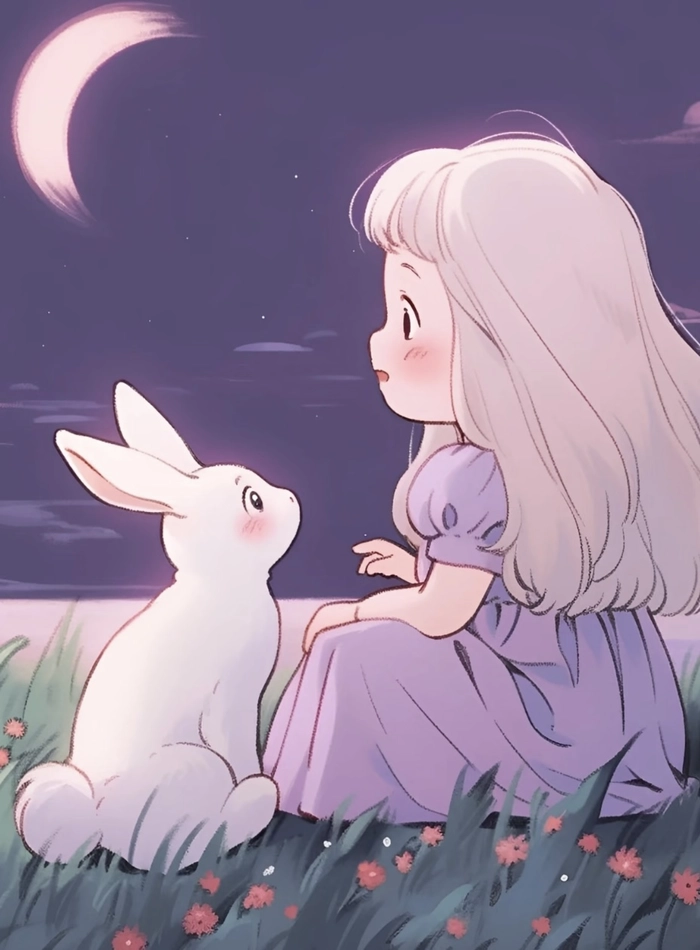 Hình thỏ anime với nét mặt vui vẻ rõ