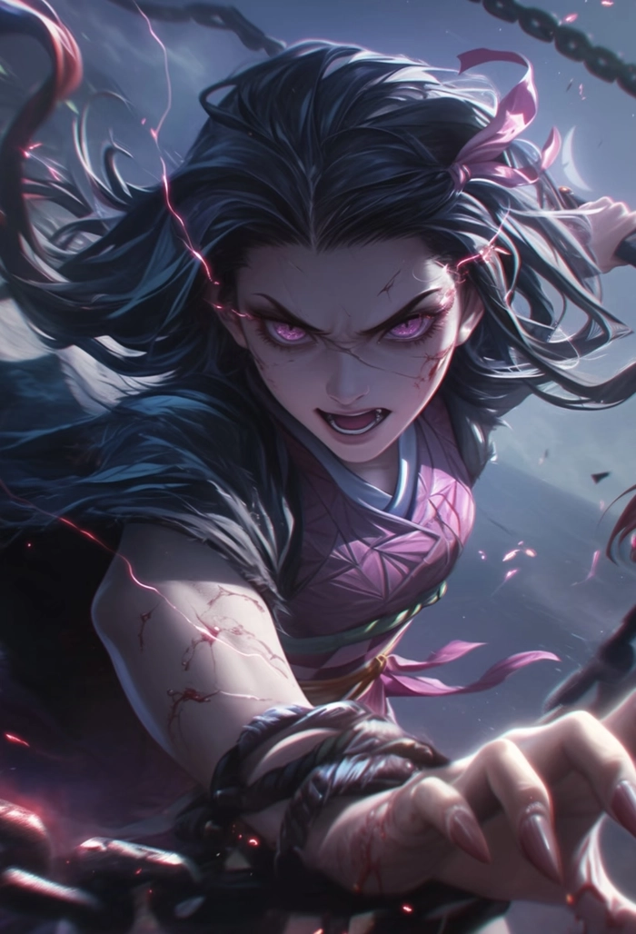 Ảnh anime Nezuko đứng trong nền rộng thoáng