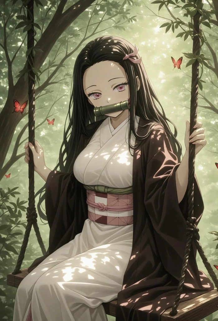 Ảnh anime Nezuko nhìn rõ trang phục và chi tiết