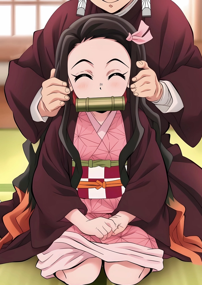 Ảnh anime Nezuko tạo dáng dễ thương đơn giản dễ nhìn