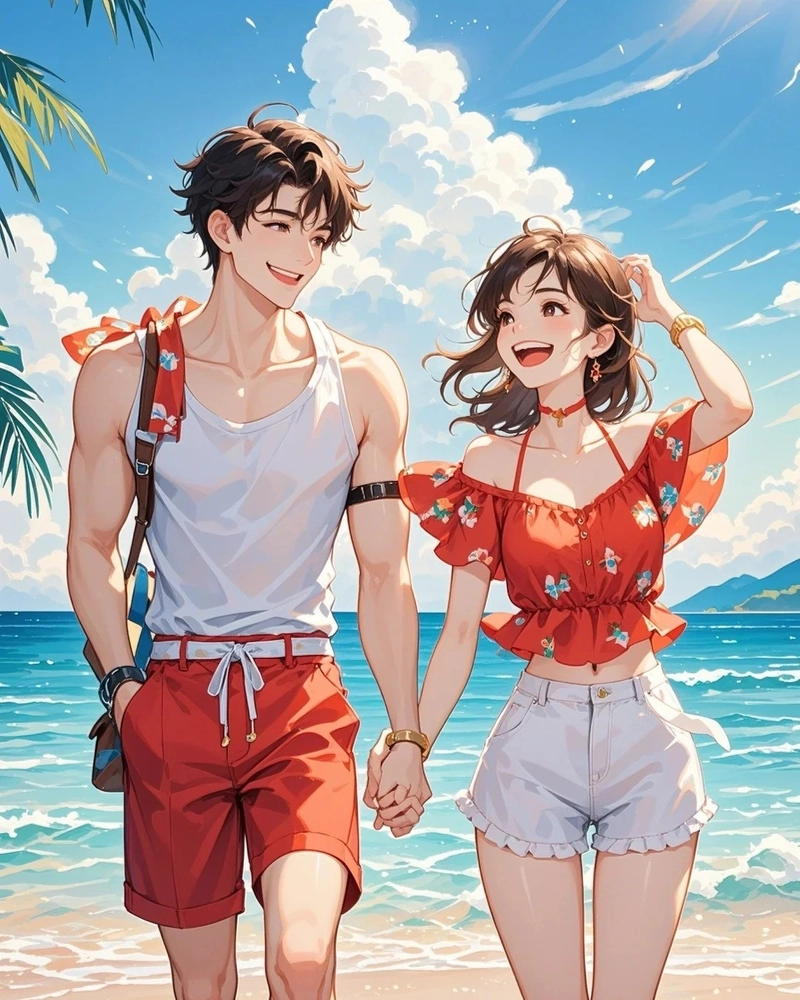 Ảnh anime cặp đôi với ánh mắt trao nhau đầy tình ý