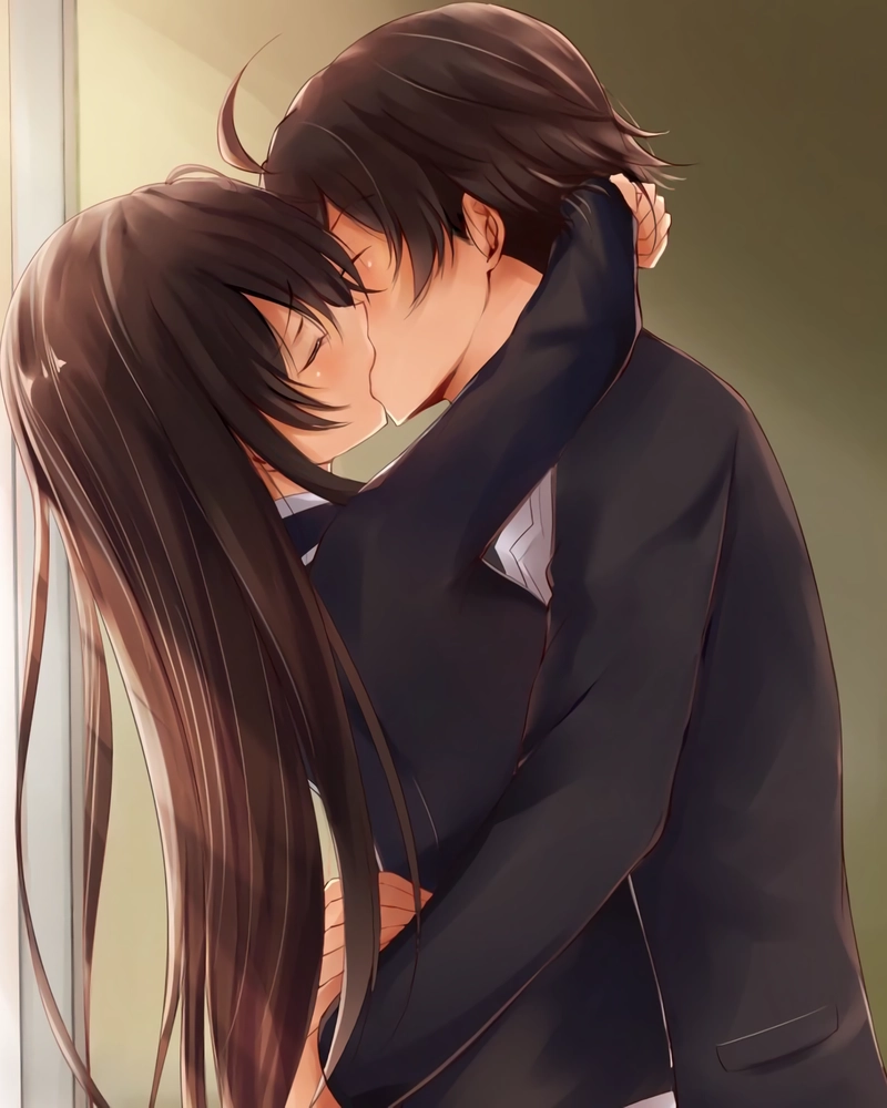 Ảnh anime đôi tình nhân hôn nhau phong cách lãng mạn