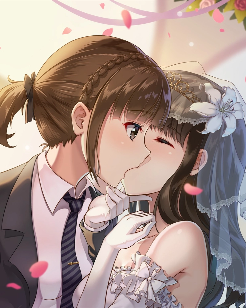 Ảnh anime hôn nhau với ánh nhìn trìu mến ngọt ngào