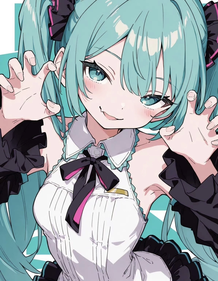 Ảnh anime miku với biểu cảm vui tươi rõ nét
