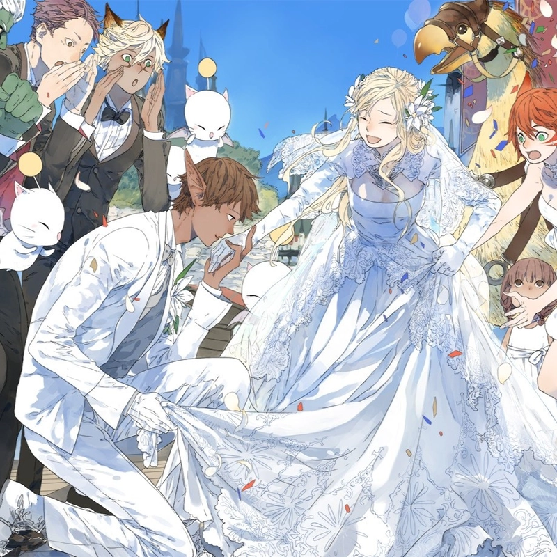 Ảnh cưới anime cặp đôi với ánh nhìn trìu mến
