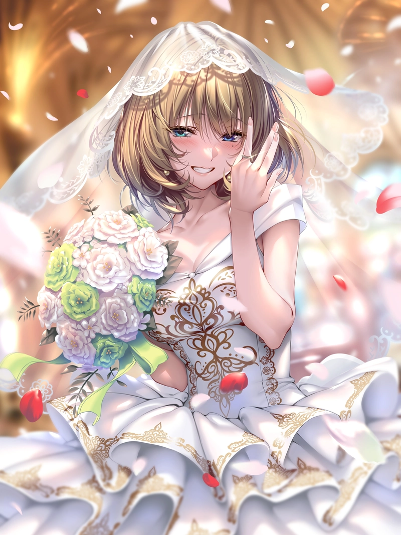 Ảnh cưới anime với biểu cảm dịu dàng đầy cuốn hút