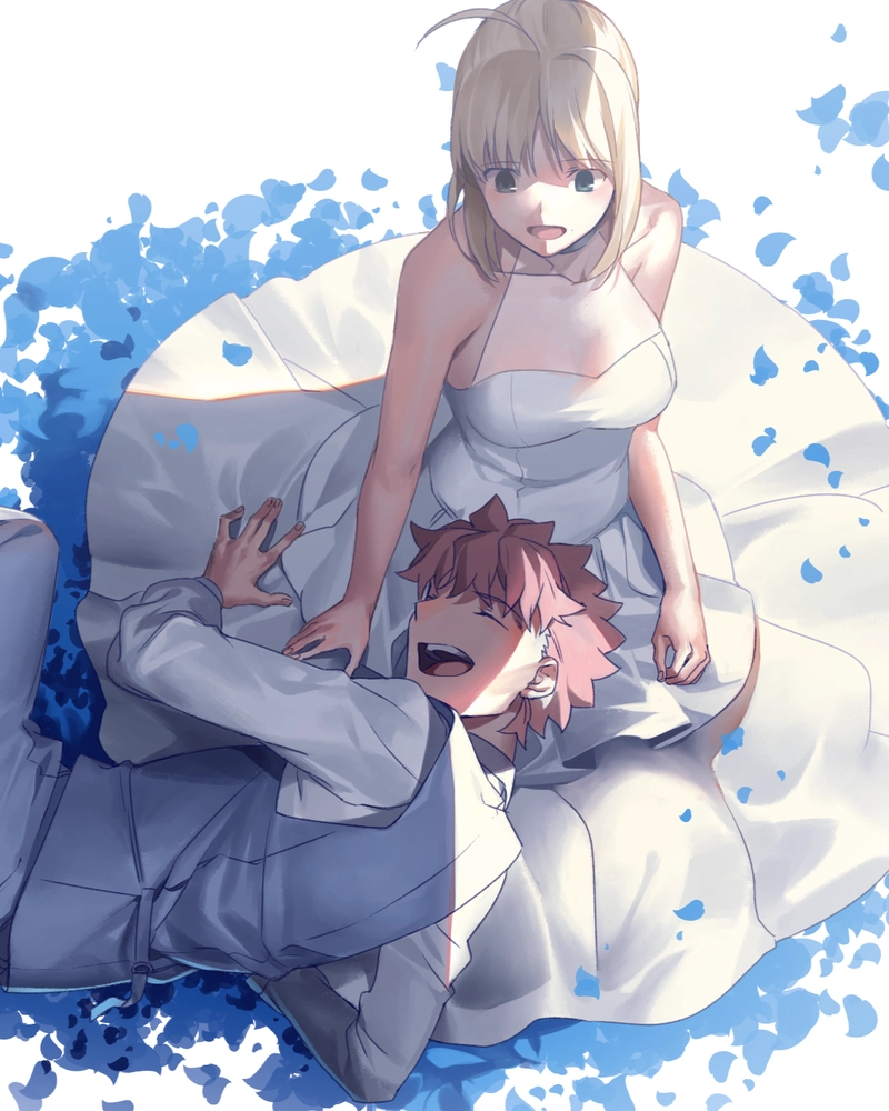 Ảnh cưới anime với biểu cảm hạnh phúc tràn đầy yêu thương