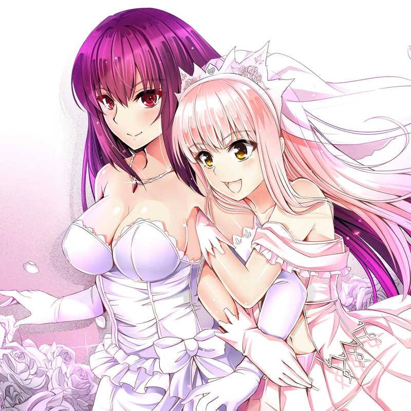 Ảnh đám cưới anime với ánh mắt trao nhau đầy yêu thương