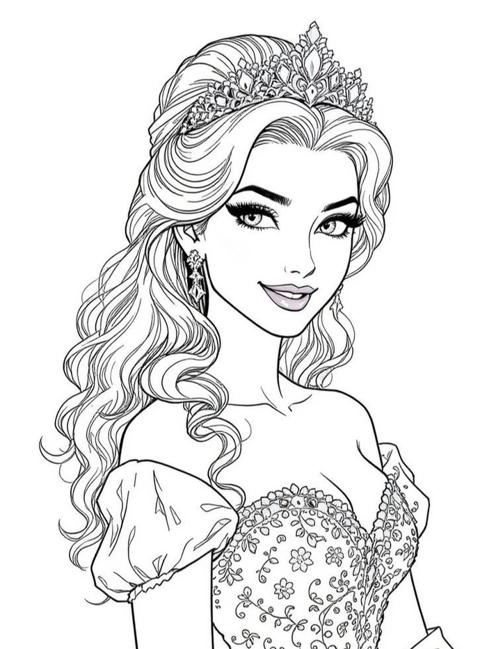 Ảnh tô màu nàng barbie phong cách nhẹ nhàng thanh lịch