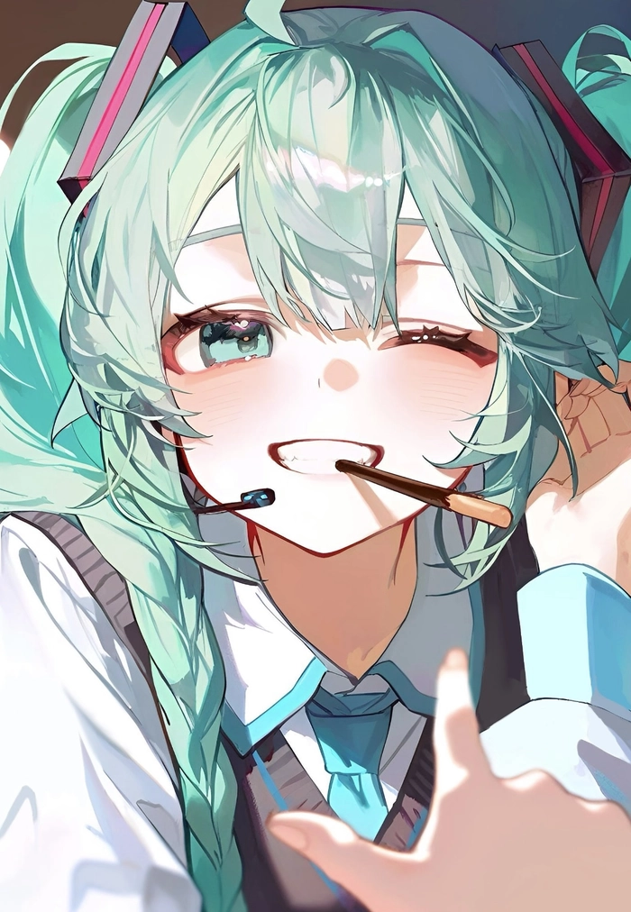 Bức ảnh anime miku với biểu cảm vui vẻ