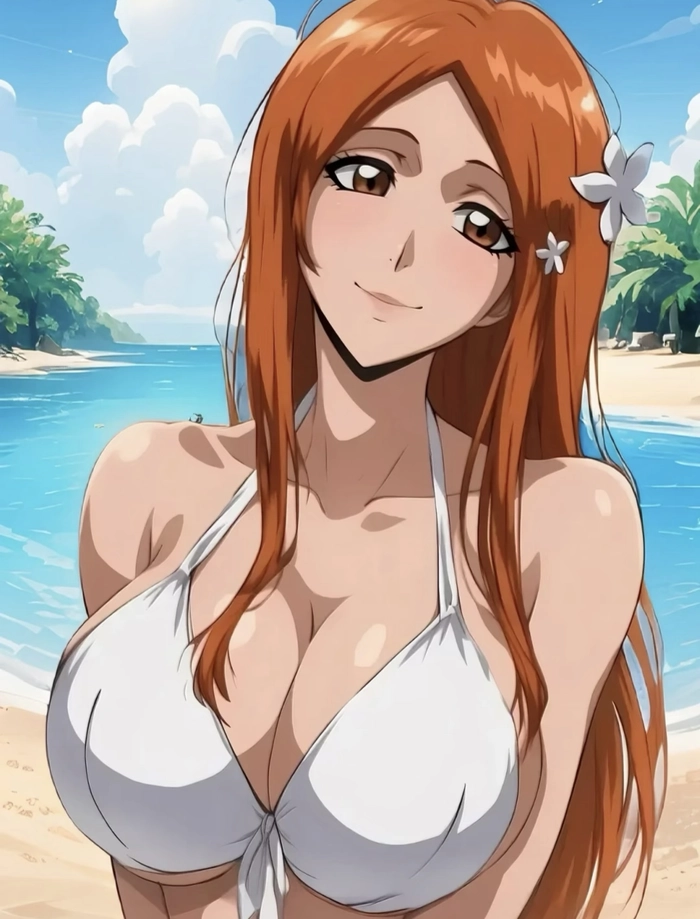 Bức hình Inoue Orihime đứng ngoài trời ánh sáng nhẹ