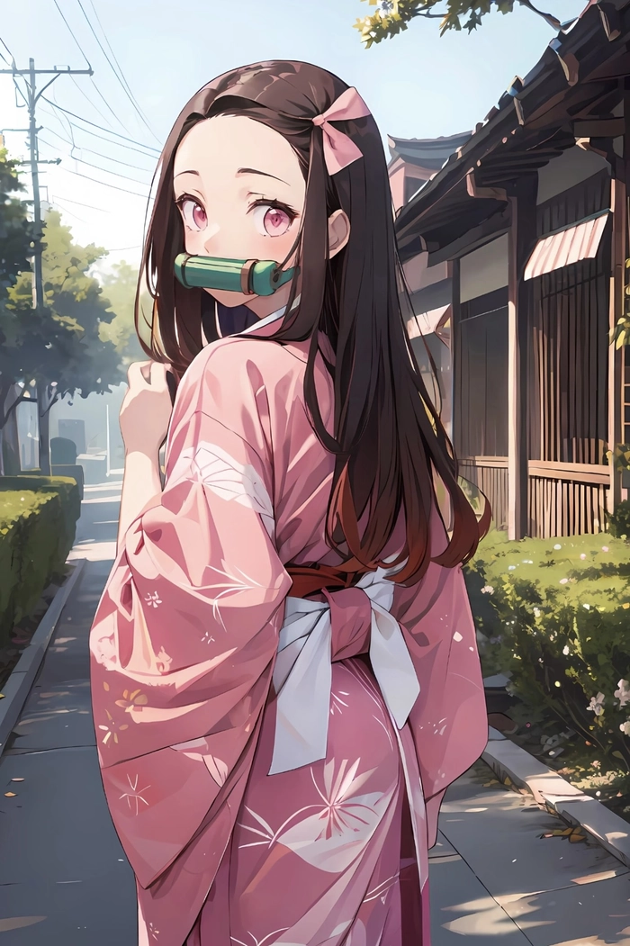 Bức hình anime Nezuko đứng một mình ngoài trời