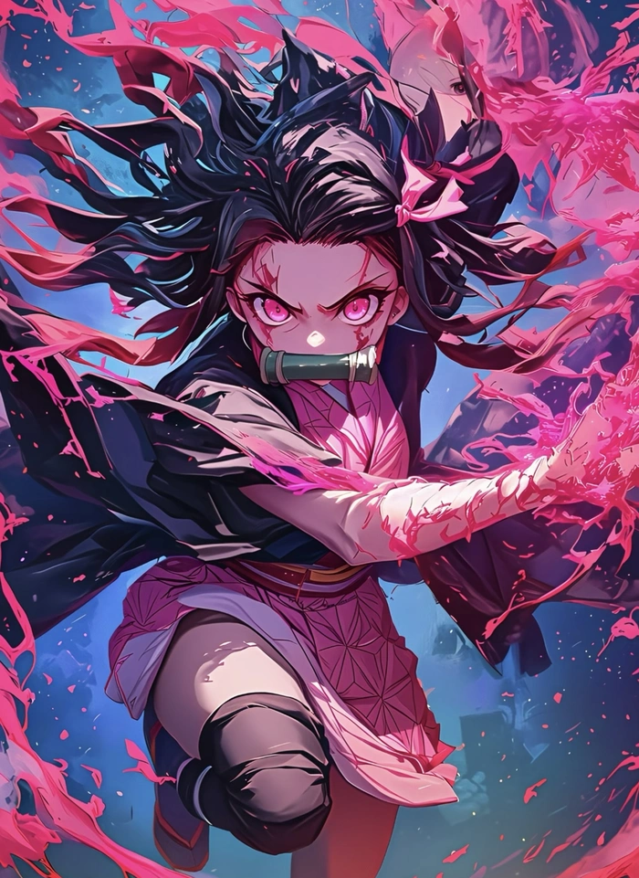 Bức hình anime Nezuko đứng trước nền sáng đơn giản