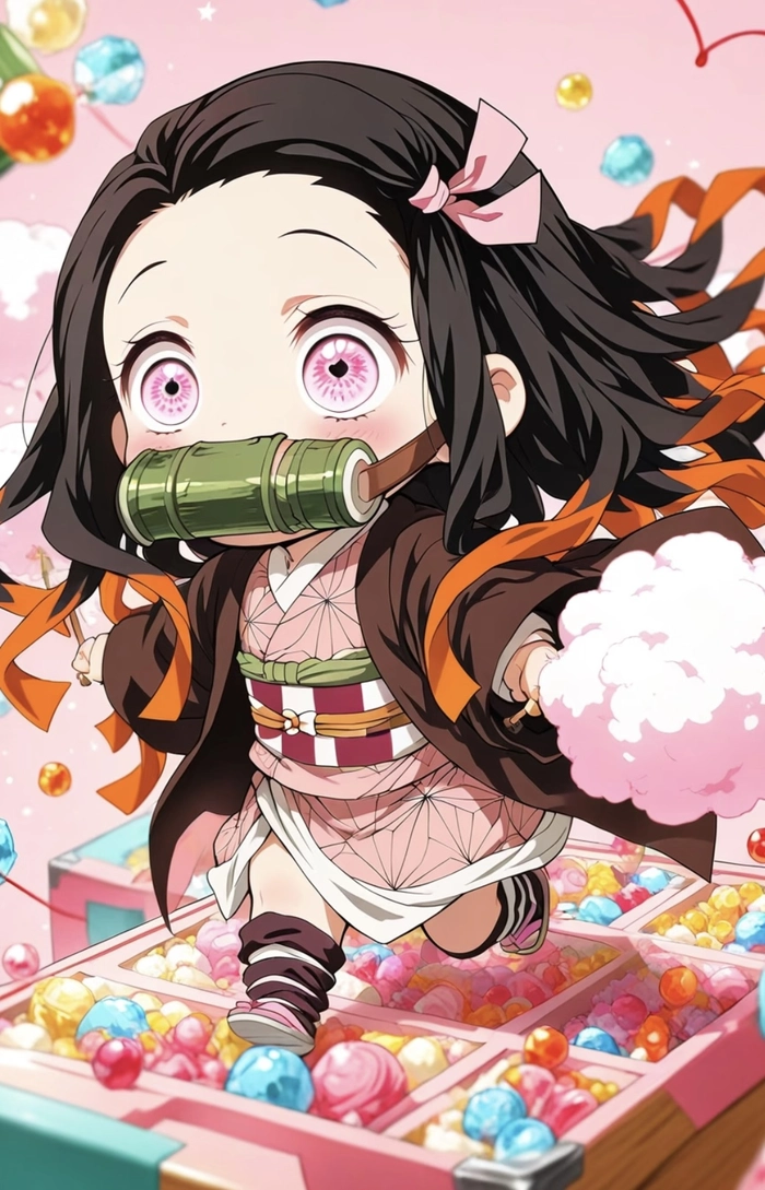 Bức hình anime Nezuko tạo dáng tự nhiên ngoài trời