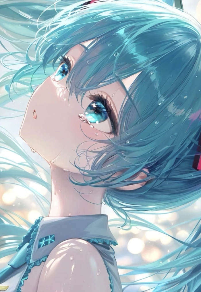 Dáng anime miku với tóc dài xanh đặc trưng