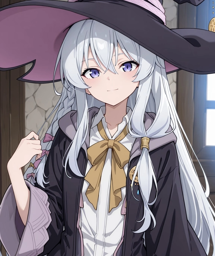 Góc chụp anime elaina nhìn xa biểu cảm nhẹ nhàng