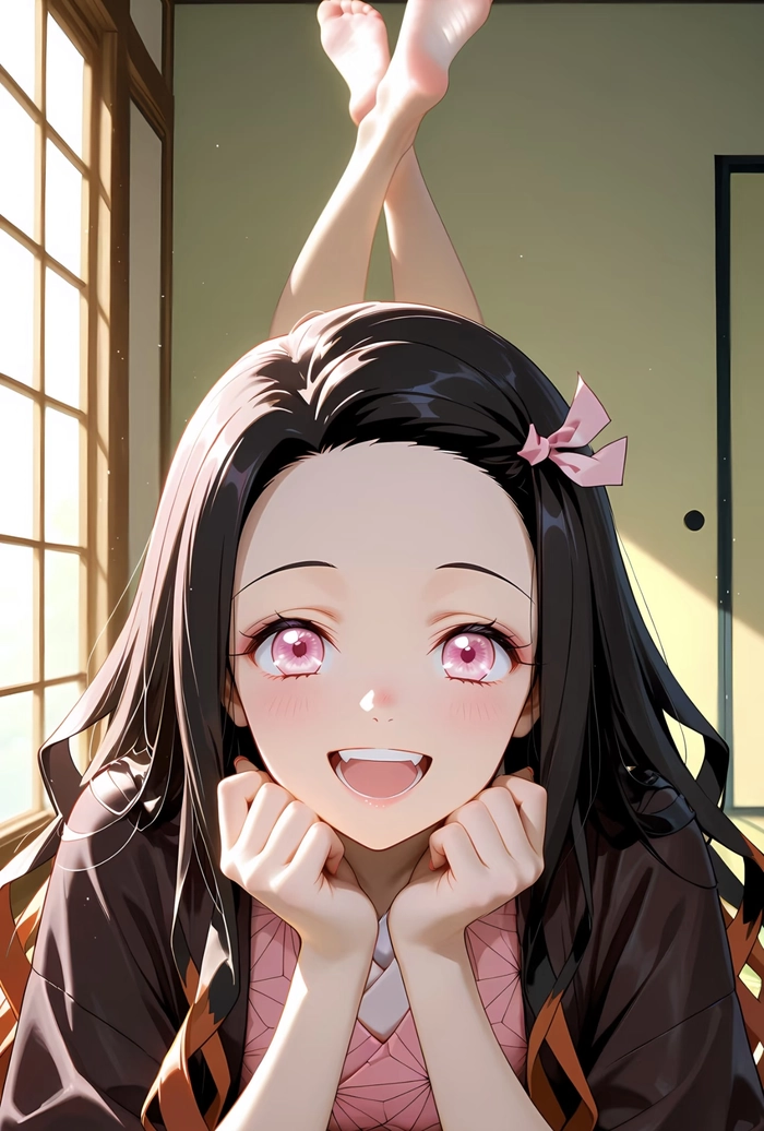 Hình Nezuko cute với phong cách quen thuộc rõ ràng