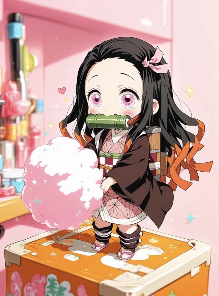 Hình ảnh anime Nezuko đứng giữa nền sáng rõ