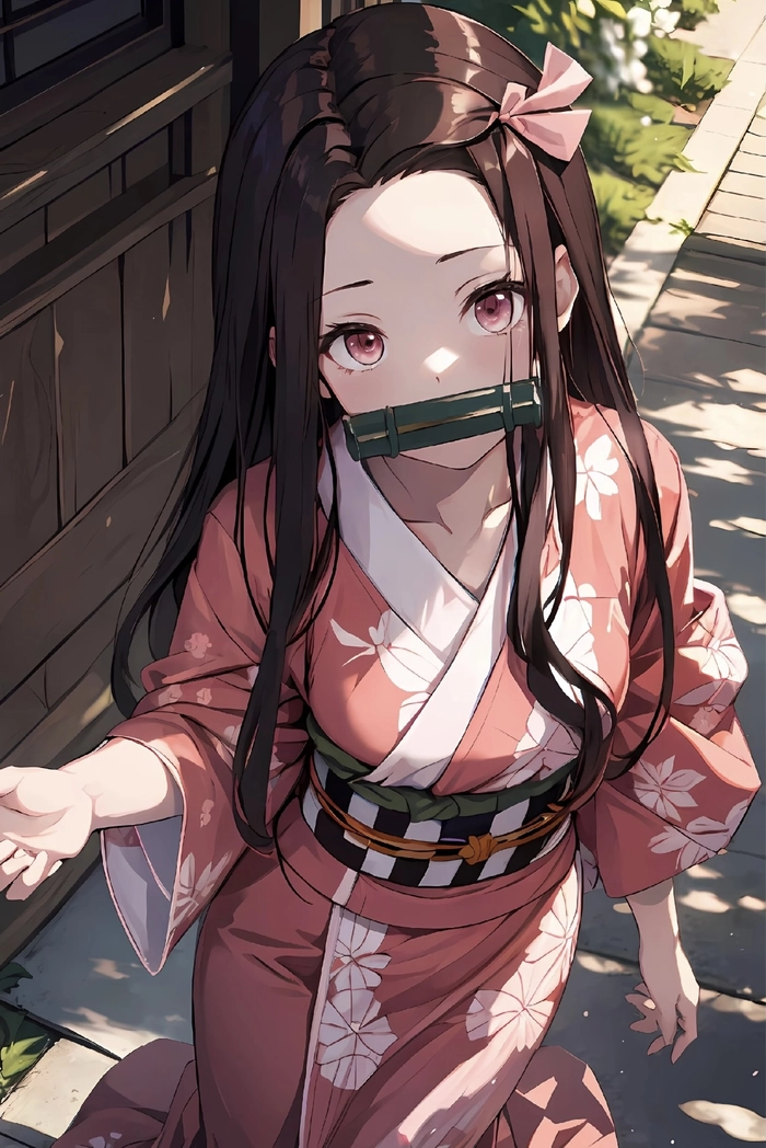 Hình ảnh anime Nezuko đứng trước nền đơn giản