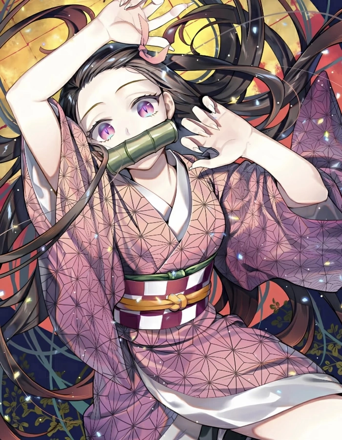 Hình ảnh anime Nezuko nhìn thẳng với biểu cảm nhẹ