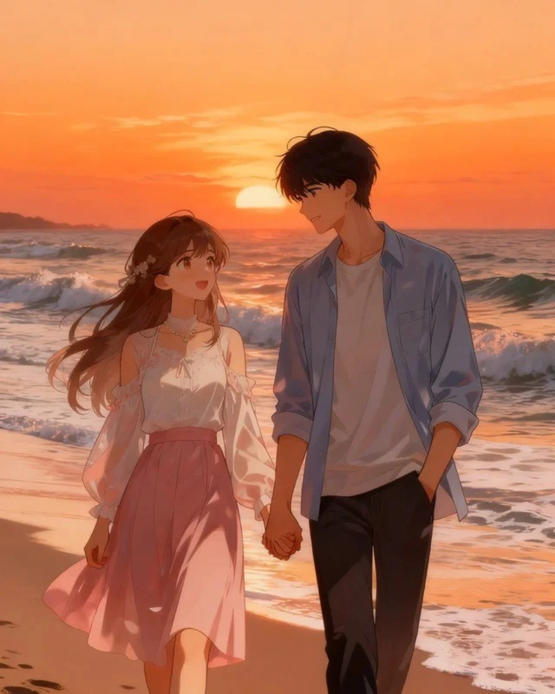 Hình ảnh anime cặp đôi thể hiện sự gắn bó tự nhiên