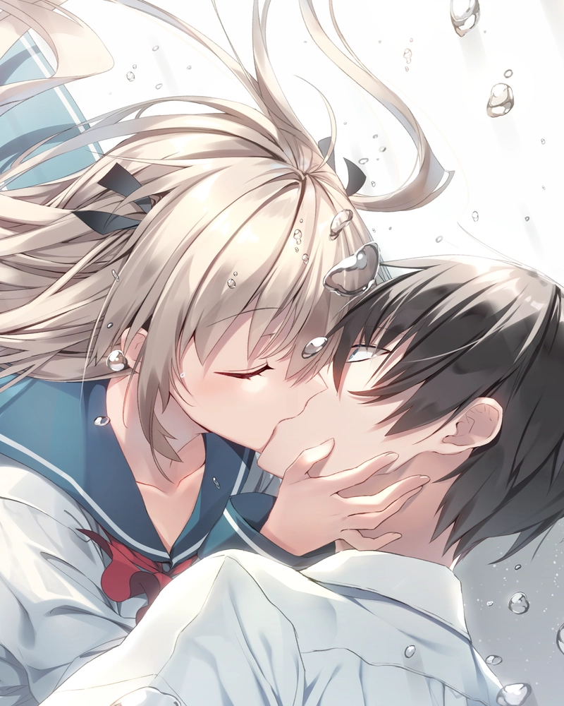 Hình ảnh anime cặp tình nhân hôn nhau đầy cảm xúc