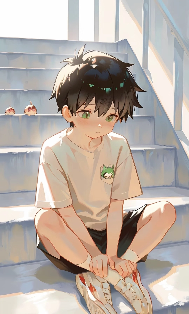Hình ảnh anime cute nam biểu cảm tươi vui hấp dẫn